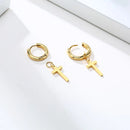 Dainty Minimalist Gold Color Dangling Cross Shaped Charm Huggie Pierced Hoop Earrings For Guy Men Women Jewelry