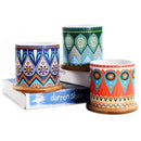 Set of 3 Succulent Plant Pots, 3.15 Inch Round Vases Cactus Ceramic Planters with Bamboo Trays & Drainage Hole Mandalas Pattern