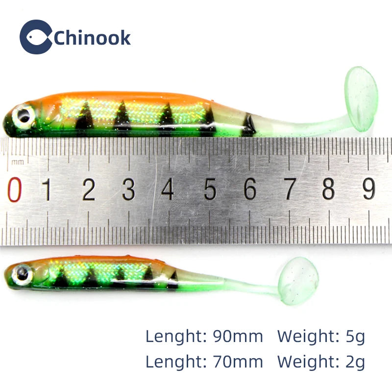 Chinook Soft Bait Lure t-tail 70/90mm 5pcs Wobblers Worm Fishing Silicone Fish Artificial Bait Fishing For Jig Head