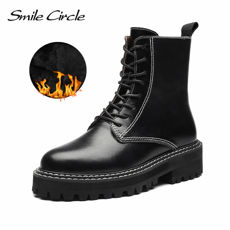 Smile Circle Ankle Boots Women Flats Platform shoes Fashion Round toe Comfortable Casual Short Boots Ladies