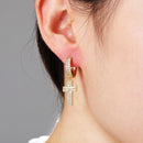 TOPGRILLZ Zirkonia Bling Iced Kreuz Ohrring Gold Silber Farbe Kupfer Material Ohrringe für Herren Damen Hip Hop Rock Schmuck