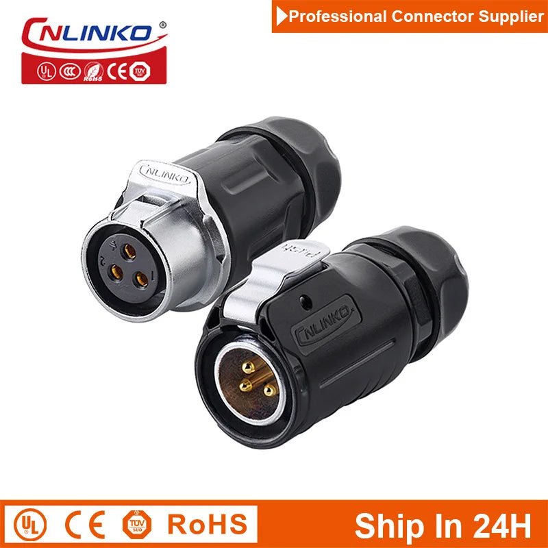 Cnlinko LP20 Waterproof 3Pin M20 Aviation Wire Cable Contact Power Connector Plug Socket Joint for Vehicle Truck Boat New Energy