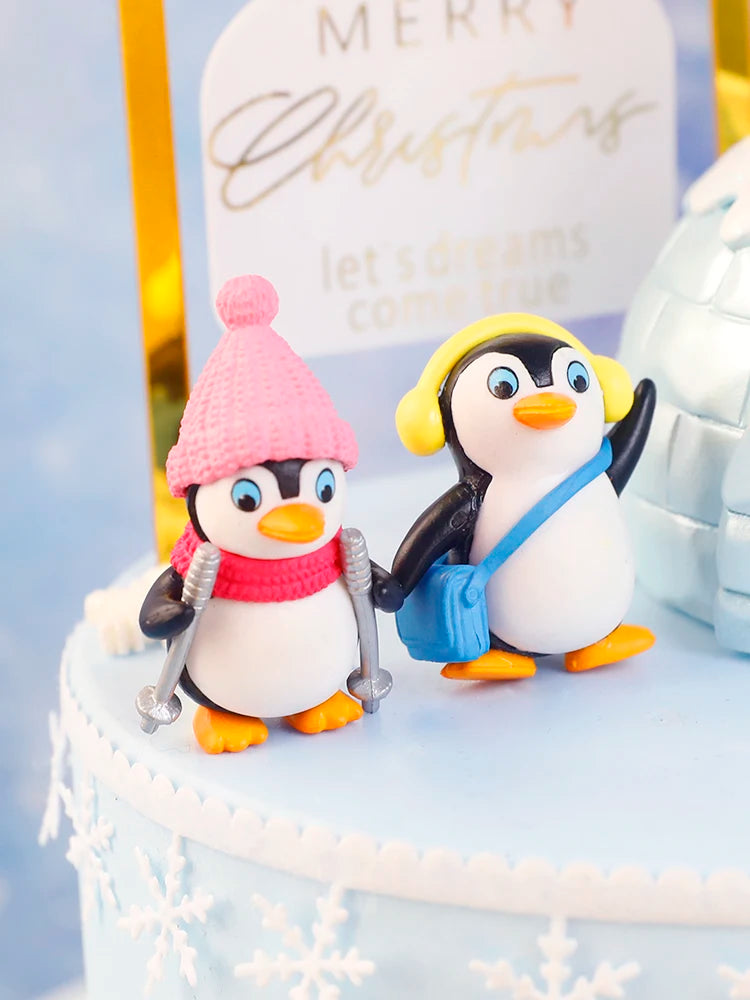 Merry Christmas Hat Scarf Winter Penguin Cake Topper for Baby Shower Snowflake Xmas Party Baking Decoration Dessert Supplies