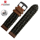 20mm 22mm 24mm Braided Genuine Leather Strap Quick Release Men Women Replacement Bracelet Belt Wrist Band for Smart Watch Brown