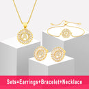 Hot Sale 26 Letters Jewelry Sets Necklace+Earrings+Bracelet For Women Initial Alphabet Charm Copper Zircon Party Wedding Gift