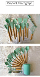 The Atelier | Non-Stick Silicone Kitchen Utensil Set with Wooden Handles