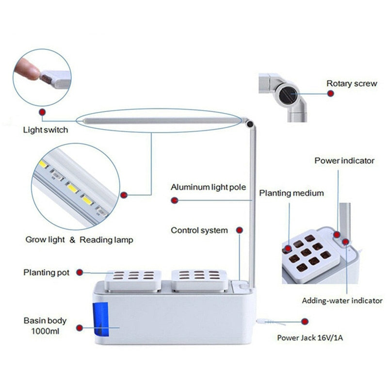 Desk Lamp  Hydroponic Indoor Herb Garden Kit Smart Multi-Function Growing Led Lamp for Flower Vegetable  Plant Growth Light