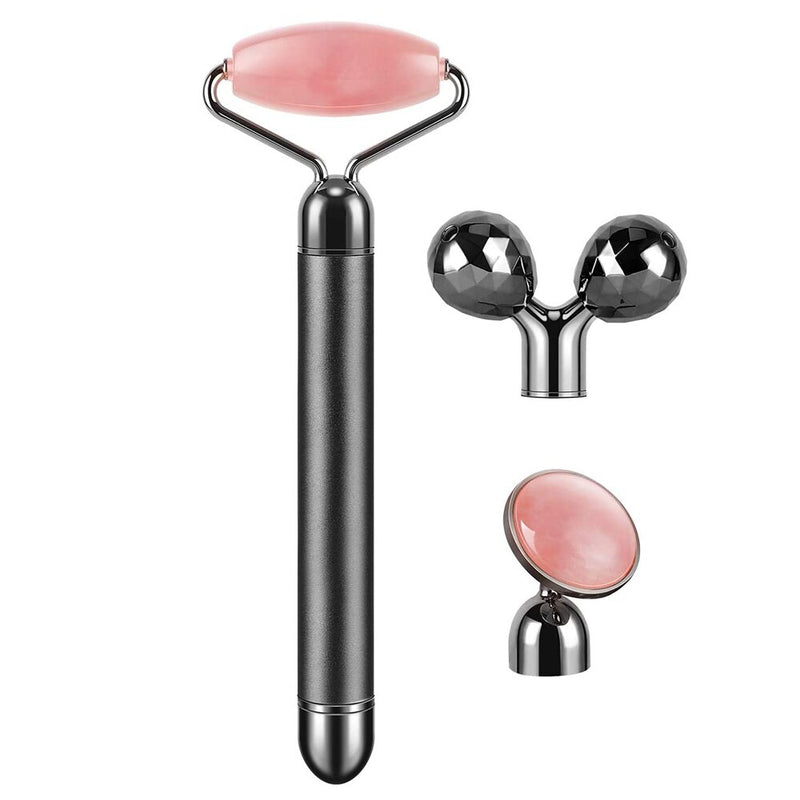 3-in-1 Electric Rose Quartz Jade Roller and Face Massager Set Face Care Tools Eye Massager and 3D Face, Head, Arms,Neck Massager