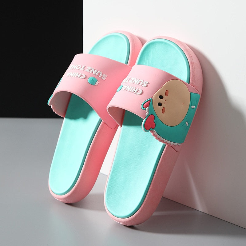 Summer Slippers Women Men Sandal Cute Shoes Non-Slip Thick Sole Flip Flops Bathroom Home Indoor Beach Pool Female Couple Slides