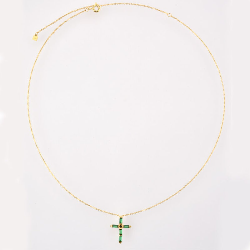 ANDYWEN 925 Sterling Silver Colorful Cross Pendant Necklace Long Chain Fine Jewelry Collar Corto Doris Verde Rosa Rock Punk Oro