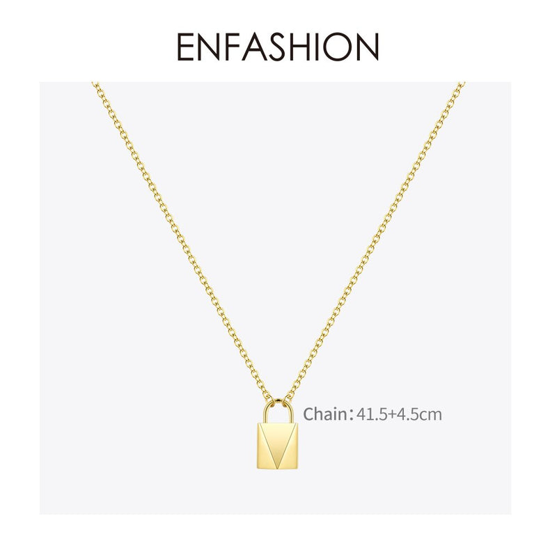 ENFASHION Cute Lock Choker Necklace Women Gold Color Stainless Steel Geometric Femme Pendant Necklaces Fashion Jewelry P193038