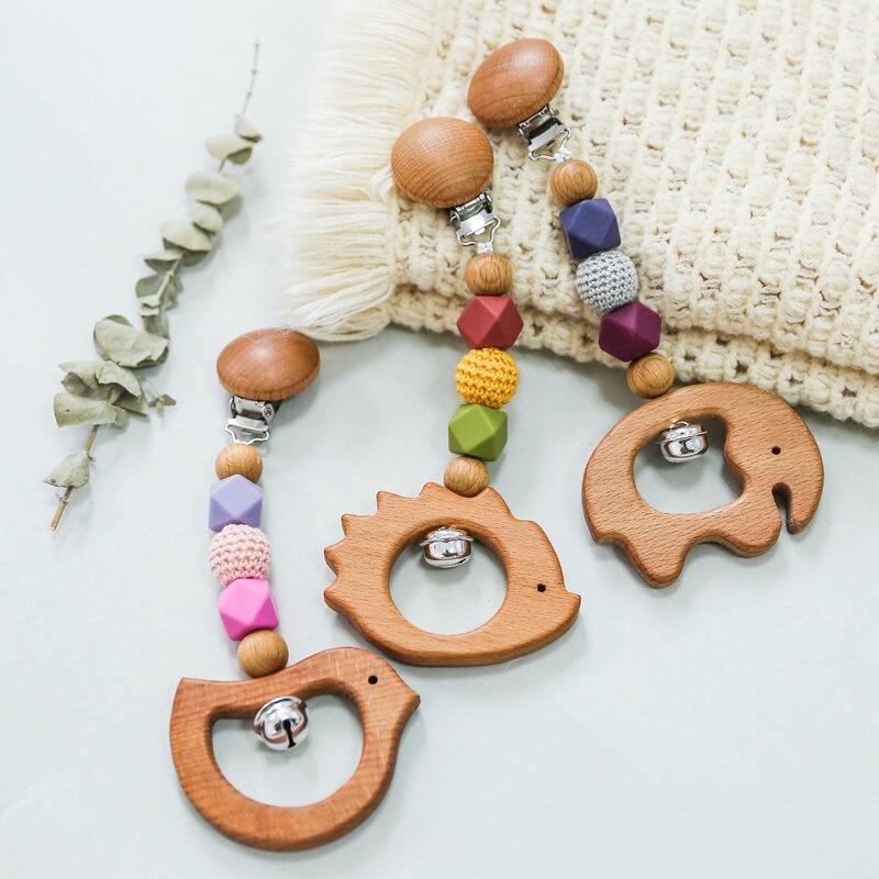 Wooden Baby Teether Wooden Pram Clip Baby Toy Baby Mobile Pram Personalize Baby Teething Pacifier Chain Chewable Baby Rattle