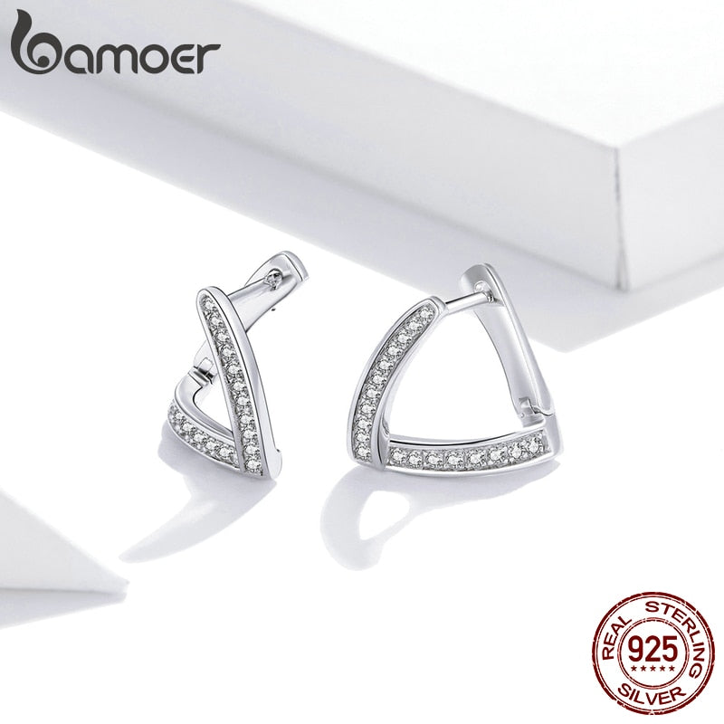 bamoer Sterling Silver Earrings for Women Geometric Earrings Hypoallergenic Silver Jewelry  for women Girl Kids earring SCE975