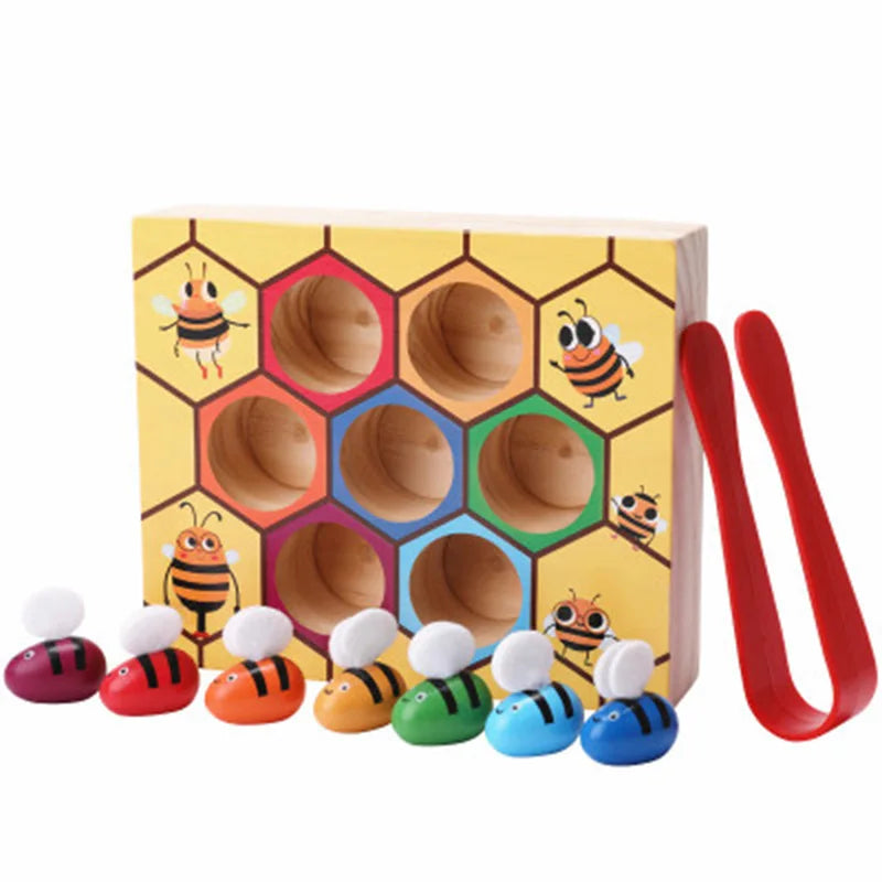 Children Montessori Early Education Beehive Game Industrious Little Bees Kids Wooden Toys Childhood Color Cognitive toys