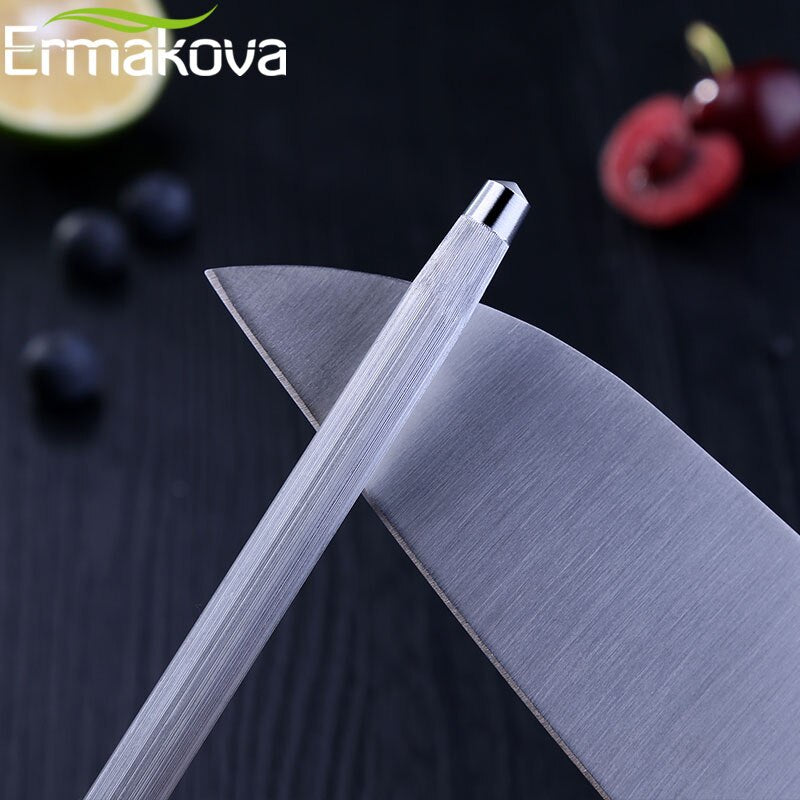 ERMAKOVA Knife Sharpening Rod 12 Inch Kitchen Honing Steel Knife Sharpening Carbon Steel Durable Stainless Steel Knife Sharpener