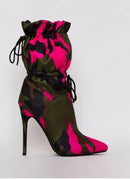 Women High Heels 11cm Stilettos Fashion Camouflage Ankle Boots Shoes Woman Lace Up Sexy Night Club Boots Spring/Autumn