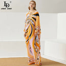 LD LINDA DELLA Fashion Runway Summer Maxi Dress Women Batwing Sleeve Printing Vintage Elegant Chiffon Loose Long Dress robe