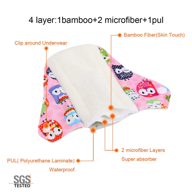 Dropshipping Link 7PCS Washable Sanitary Pads Bamboo/Bamboo Charcoal Sanitary Napkin Animal Printed Women Menstrual Panties Pad