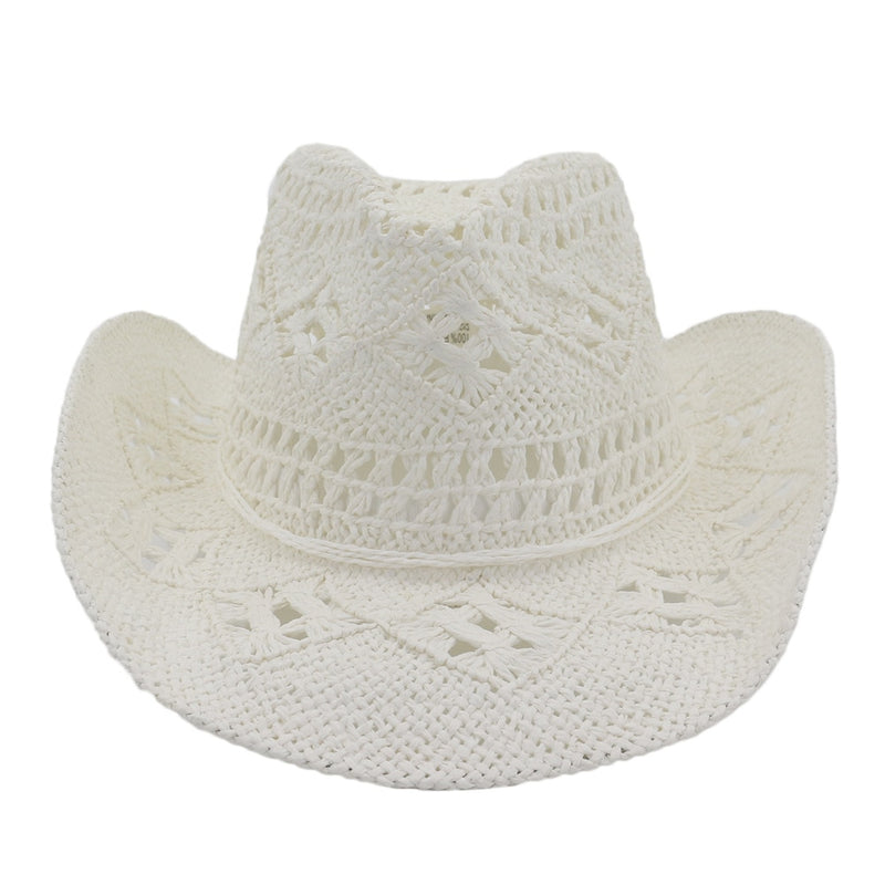 BUTTERMERE Straw Summer Hat Womens Sun Hat Hand Knitting Western Cowboy Cowgirl Hat Hollow Out Khaki Women Men Unisex Sunhat