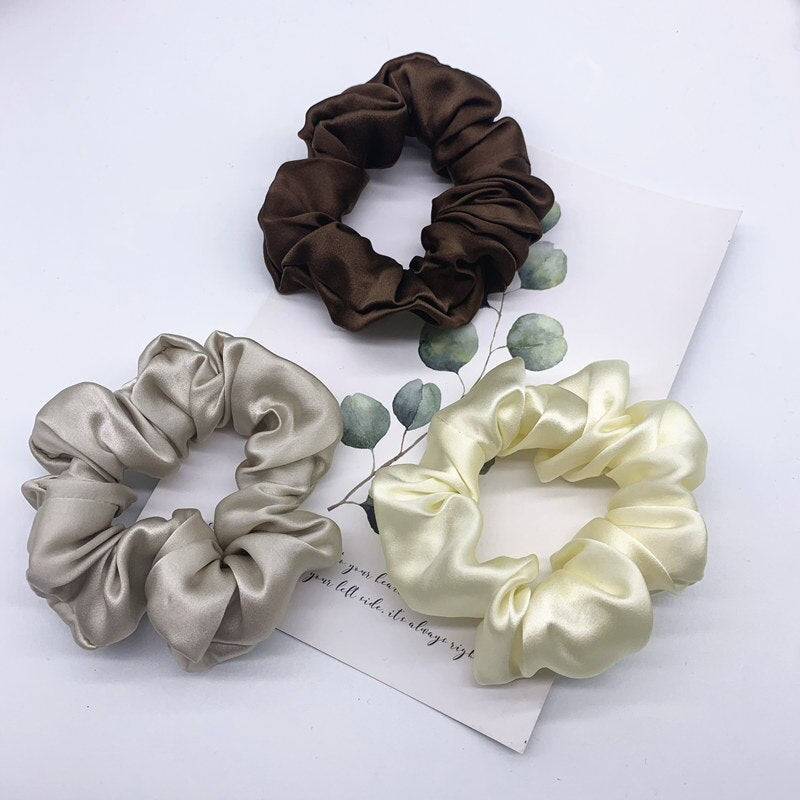 100% Pure Silk Hair Scrunchie Width 3.5cm Hair Ties Band Girls Ponytail Holder Luxurious Colors Sold by one pack of 3pcs