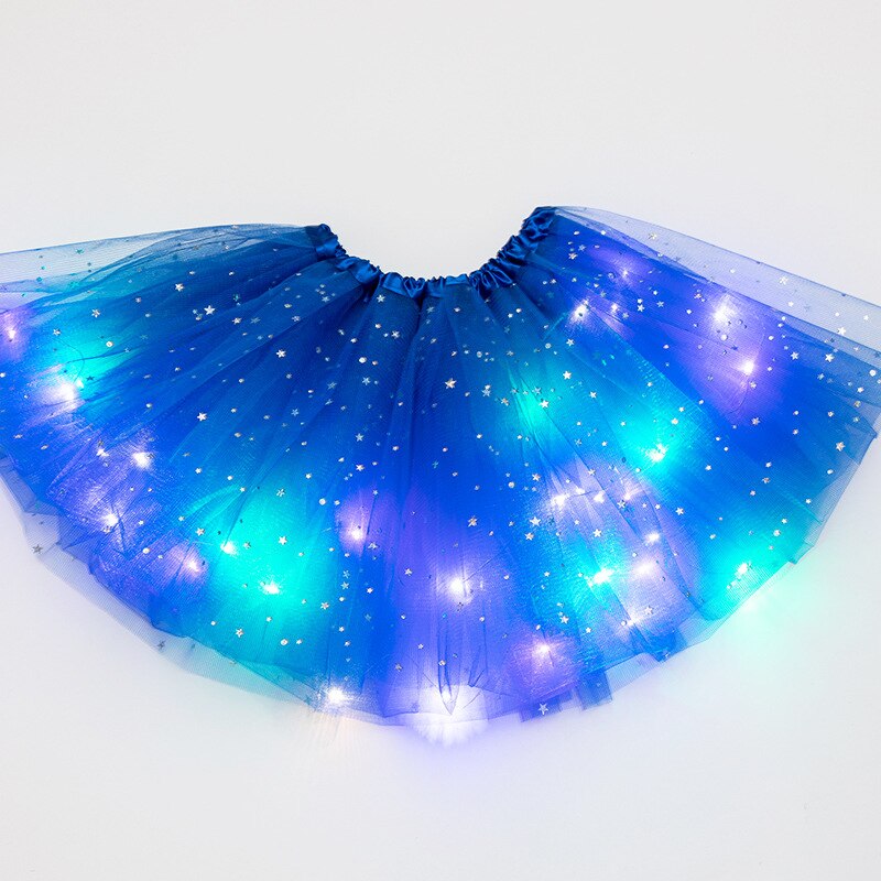 LED Glowing Light  Women Tulle star Skirt Short Tutu Mini Skirt Adult Fancy Ballet Dancewear Party Costume Ball Gown Mini skirt