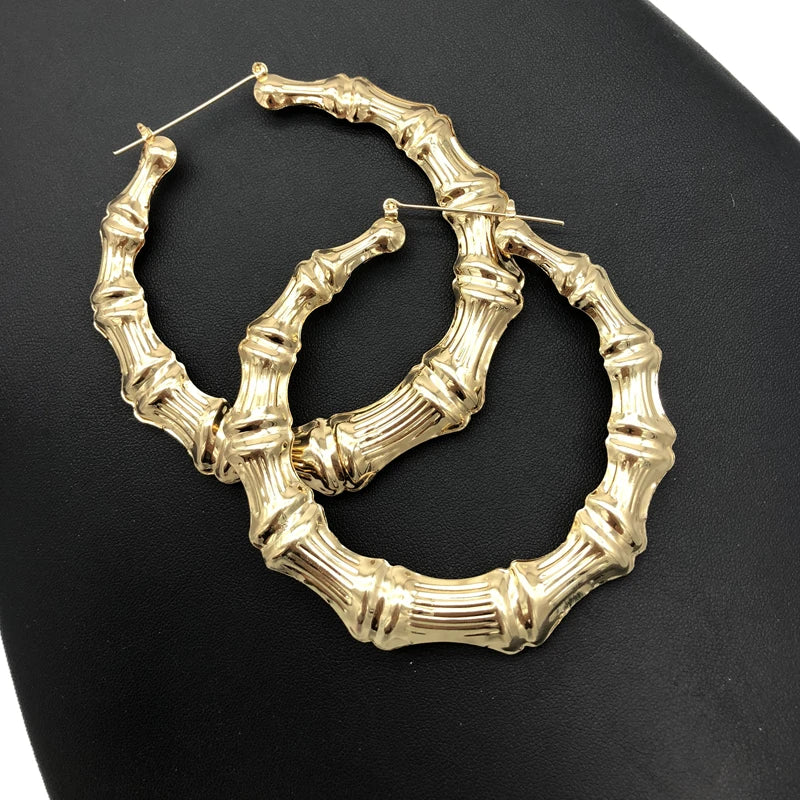 Punk Gold Sliver Color Bamboo Hoop Earrings For Women Geometric Big Round Circle Bamboo Earings Bijoux Hip Hop Party Jewelry