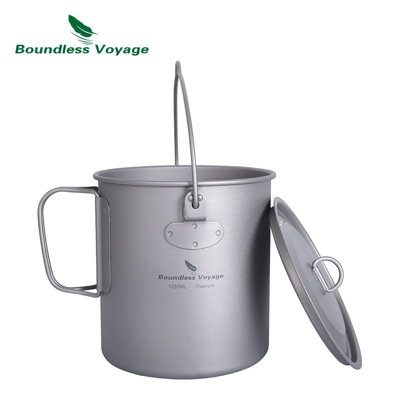 Boundless Voyage Titanium Cup with Lid Folding Handle Outdoor Camping Mug Pot Drinkware 200ml 500ml 750ml 1250ml