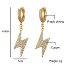 Hip Hop 1Pair Iced Zircon Lighting Earring Gold   Color Micro Paved AAA+ Bling CZ Stone Earrings For Men Jewelry