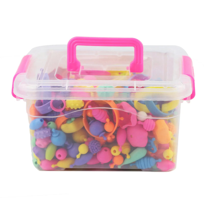 Besegad 485Pcs Colorful Assorted Shapes Plastic Pop Beads DIY jewelry Set for Kids Girls Toys Gifts DIY Manual Necklaces Making