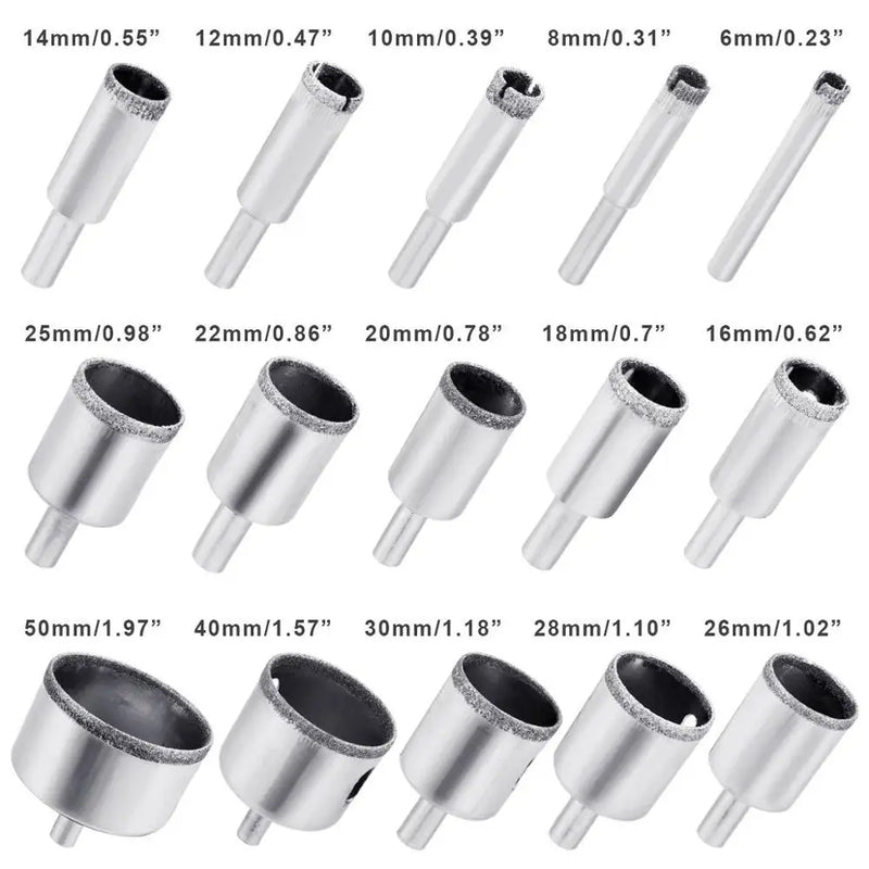 16PCS 4-83mm Drill Chuck Vacuum Base Sucker with 6-50mm Diamond Coated Glass Drill Bit Fit Tile Glass Hole Saw Openings Locator