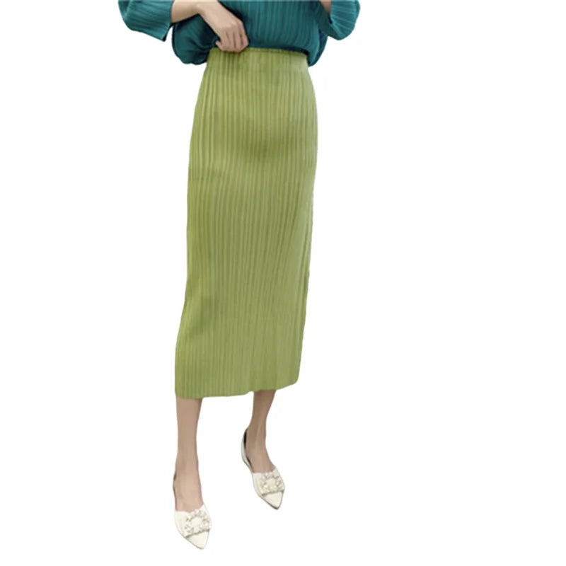 2023 summer women's new Miyake pleated skirt basic fashion versatile high waist straight skirt casual skirt women