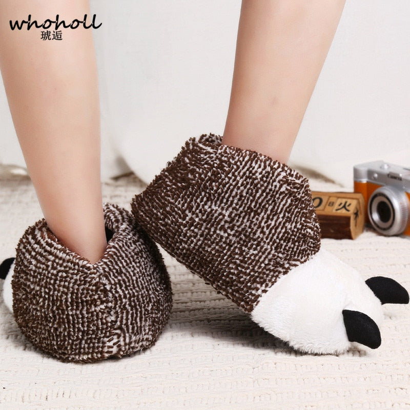 WHOHOLL Winter Warm man women Home slippers Animal panda Paw Plush Slippers female Thermal Soft Cotton indoor house shoes