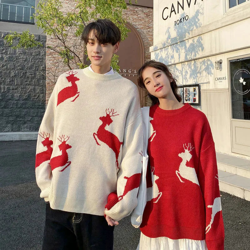 Christmas Sweater Women Autumn Winter Korean Loose Pullover Deer Sweater Men and Woman Oversized Sweaters Couples
