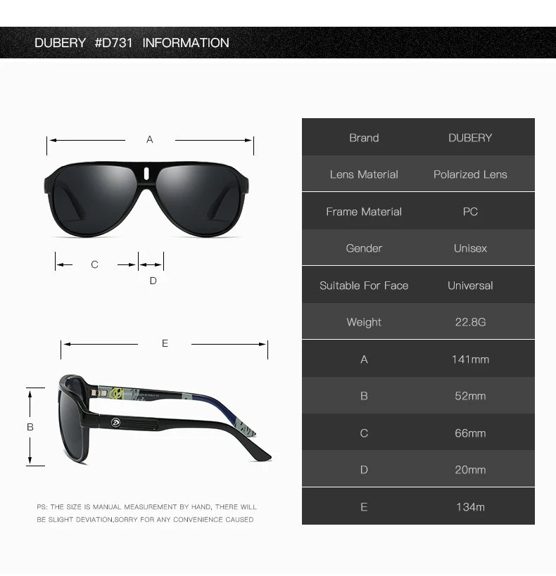DUBERY Brand Design Polarized Sunglasses Men Driving Shades Male Retro Sun Glasses For Men Summer Mirror Goggle UV400 Oculos 163