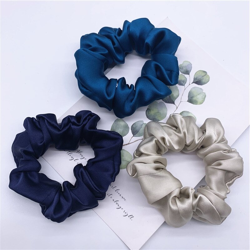 100% Pure Silk Hair Scrunchie Width 3.5cm Hair Ties Band Girls Ponytail Holder Luxurious Colors Sold by one pack of 3pcs