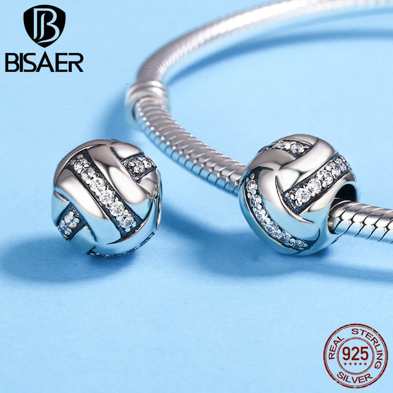 BISAER 925 Sterling Silver Ball Series Charm Football Volleyball Tennis Basketball Dumbbel Pendant Fit Bracelet DIY Fine Jewelry