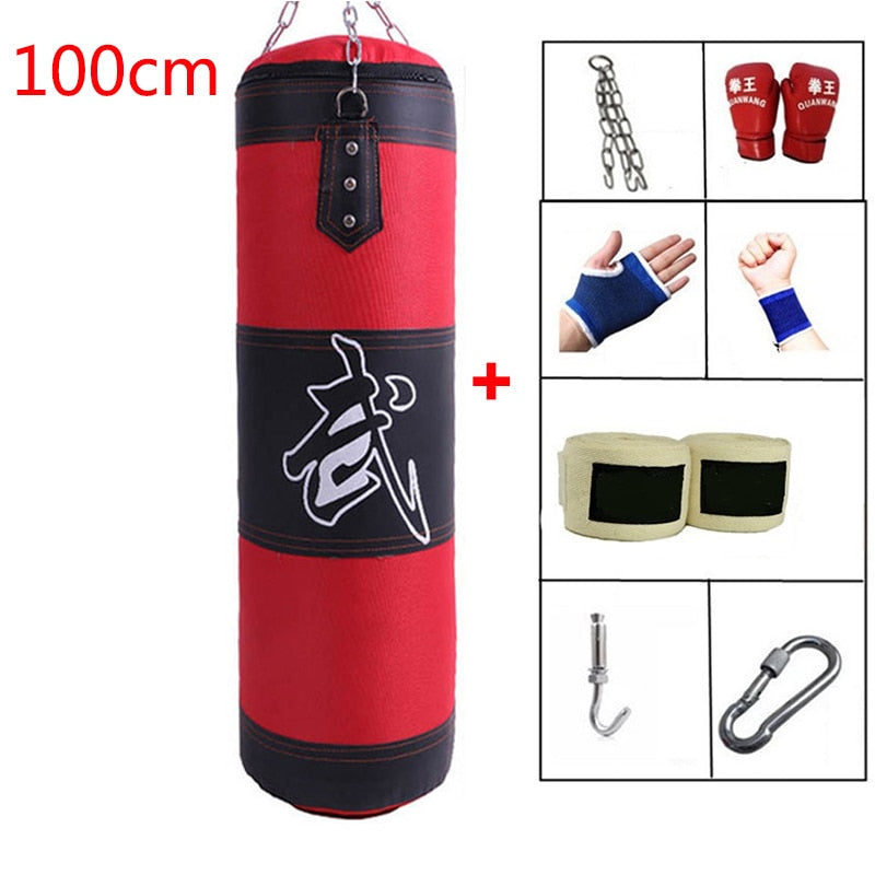 60cm 80cm 100cm 120cm Empty Boxing Punching Bag Hanging Kick Sandbag Boxing Training Fight Karate Sandbag with Glove Wrist Guard