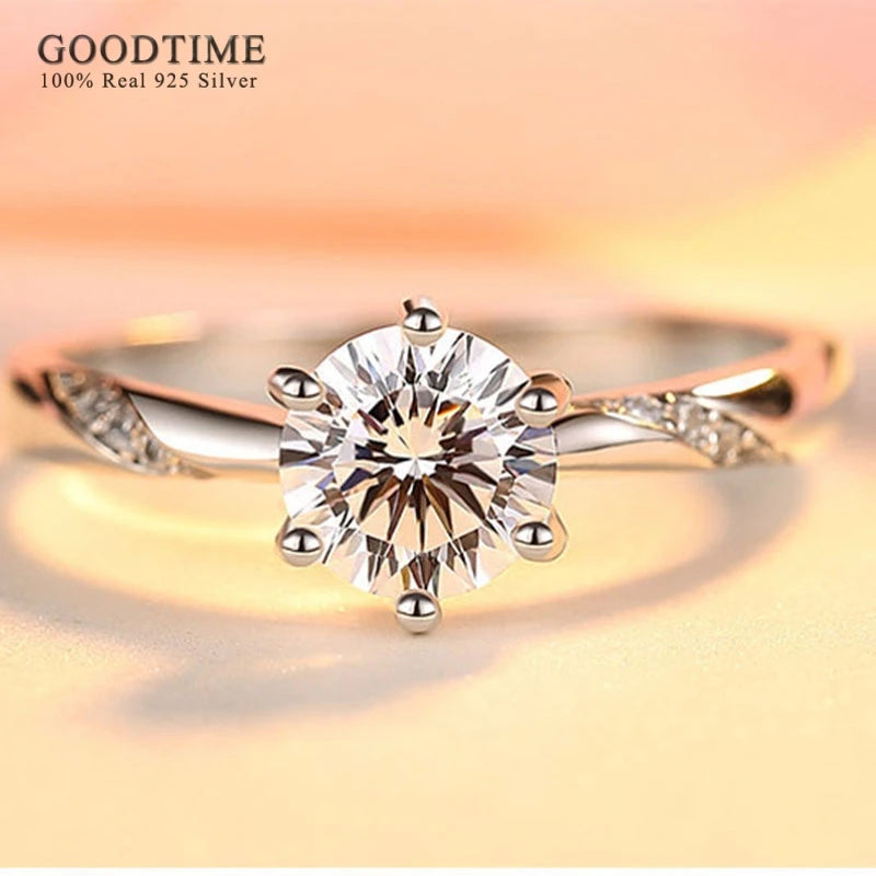 Luxury Pure 100% 925 Sterling Silver Ring Fashion Zircon Engagement Band Jewelry Anniversary Gift For Women Girl