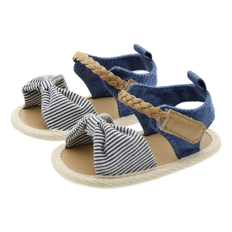 2023 Children Summer Shoes Newborn Infant Baby Girl Soft Crib Shoes Infants Anti-slip Sneaker Striped Bow Prewalker 0-18M