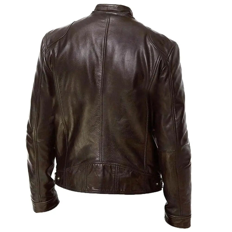 Autumn Winter Men Stand Collar Zipper Faux Leather Motorcycle Jacket Short Coat