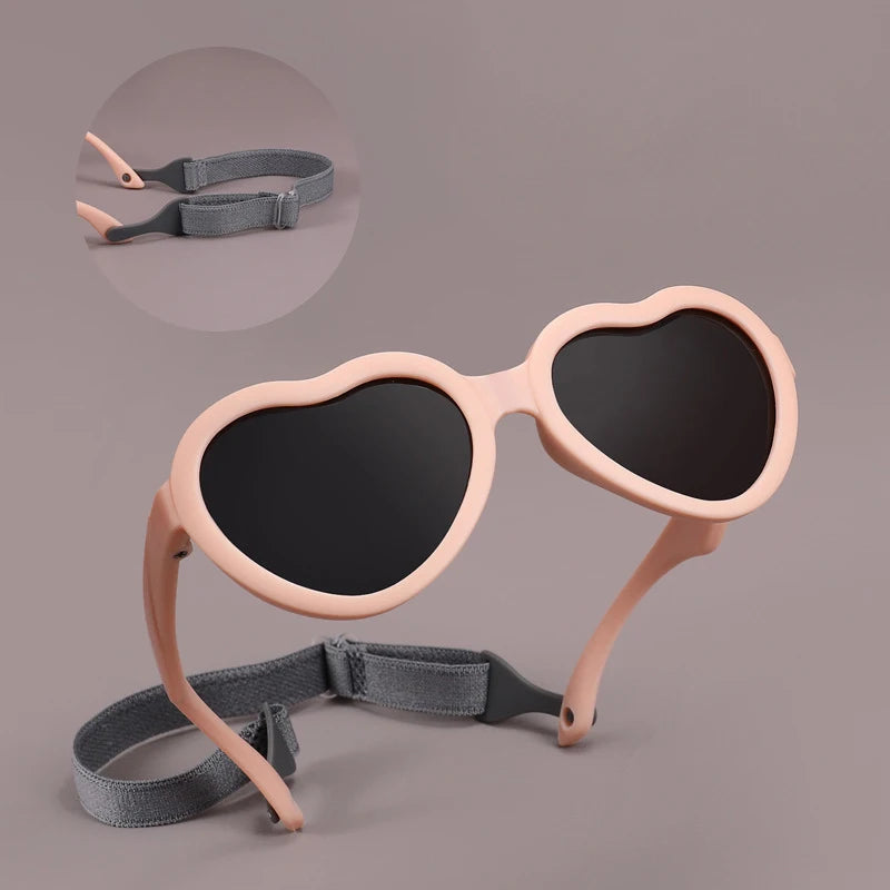 Baby Polarized Sunglasses Heart Shaped with strap flexible adjustable sunglasses for Toddler Infant Age 0-24 Months