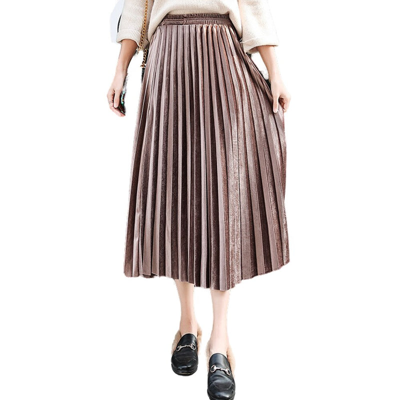 Winter Pleated Skirt Women's Autumn Vintage Velvet Black Lady Faldas Mujer Moda 2020 Casual Long Maxi High Waist Party Skirt