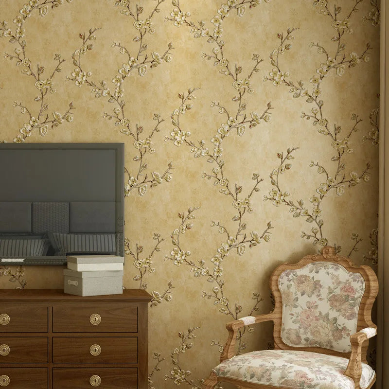 3D American Retro Non-woven Self-adhesive Wallpaper Rustic Vine Flower Wall Papers Thickening Peel and Stick Wall Stickers