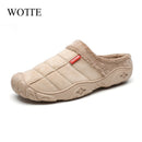 WOTTE Slippers House Men's Winter Shoes Soft Man Home Slippers Cotton Shoes Fleece Warm Anti-skid Man Slippers High Quality
