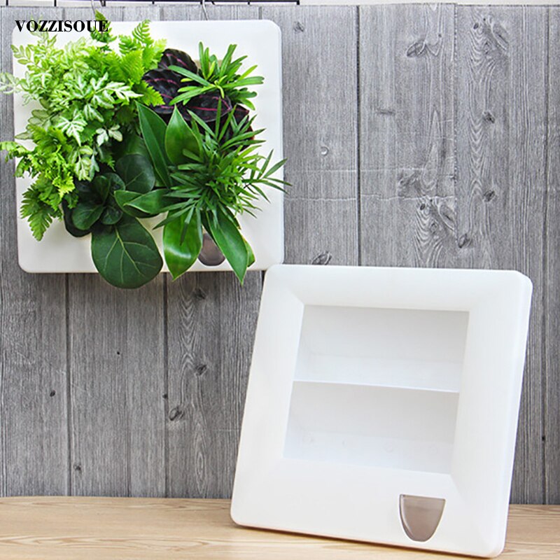 Hanging Plastic Flower Pots Decorative Wall Hanging Plant Pot Frame Square Self Watering Planter Air Plant Holder 2020