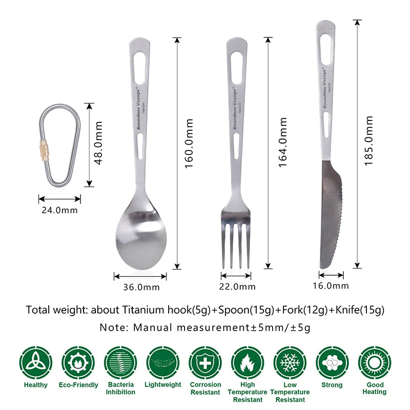 Boundless Voyage Titanium Tableware Travel Flatware Titanium Knife Fork Spoon Chopsticks Straw Outdoor Camping Picnic Cutlery