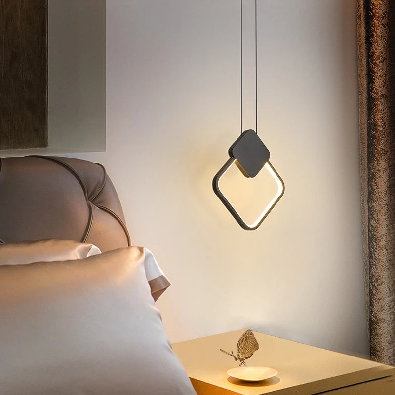 Minimalist Black Ring Pendant Lamp with Long Wire Dimmable LED Ceiling Hanging Light for Restaurant Bedroom Bedside Decor lamp
