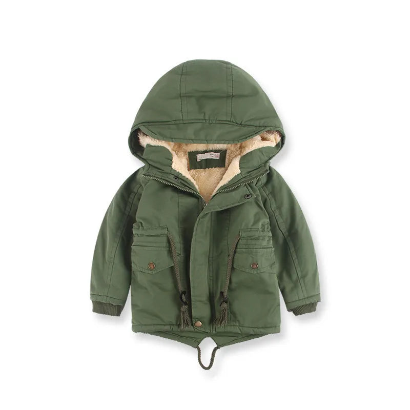 Boys Girls Winter Jacket Children Plus Velvet Thick Warm Coats Kids Fashion Zipper Outwears Autumn Hooded Windbreaker Clothing