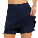 Flarixa Mode Falsche zweiteilige Hakama Rockhose Freizeit Sport Einfarbig A-Linien-Rock Hohe Taille Schmal Tasche Minirock Damen
