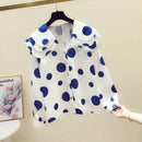 2022 New Spring Women shirt Autumn All-match Loose Long sleeve Chiffon Top Blue Wave point elegant Oversize Female Blouse